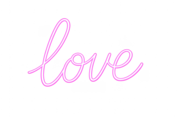 Pink love neon sign glowing transparent background