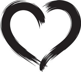 Black ink brush stroke heart symbol love white
