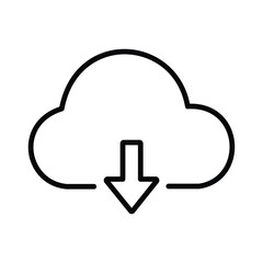 Cloud Download Vector Icon. Data Storage and Server Line Art Symbol for Web, App, and Technology Interface.
