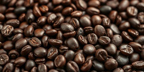 Fototapeta premium Dark roasted espresso beans close-up, rich brown tones, texture, arabica