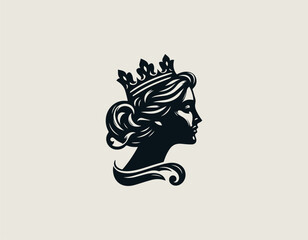 Queen Head Sculpture black vector logo illustration
