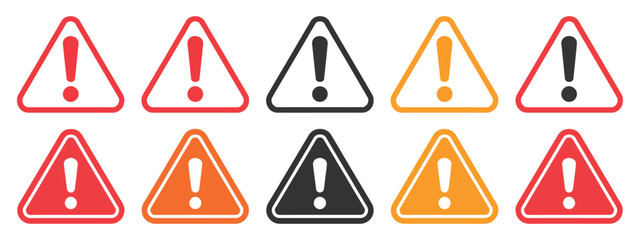 Warning Sign Alert Icons Set, a vector collection featuring precaution marks, danger symbols, and alert icons suitable for safety, industrial