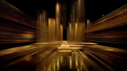 aspect ratio scene in 4K resolution: a black space with colorful threads tightly and orderly arranged, both vertically and horizontally, giving a sense of a multi-dimensional space like interstellar.