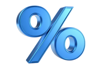 Shiny blue 3 D percentage symbol on black background sign, Isolated On Transparent Background, Png Cut Out