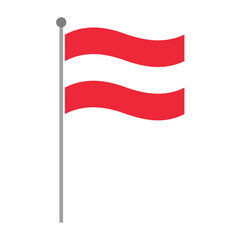 Stylized vector illustration of the waving Austrian flag on a tall flagpole, featuring bold red and white horizontal stripes in a simple and modern graphic design
