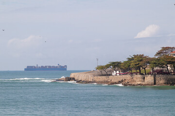 View of the Copacabana neighborhood in Rio de Janeiro.