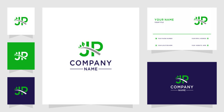 Modern Jp Lettermark Logo with Nature Element and Branding Kit