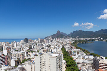 View of the Ipanema and Lagoon neighborhoods from the top of Cantagalo Hill in Rio de Janeiro.