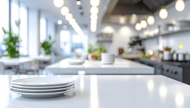Blurred, bright, white kitchen scene