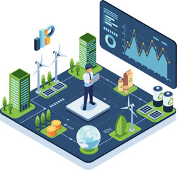 Isometric Investor Planning Sustainable Asset Strategy