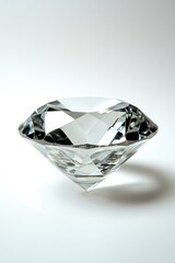 Sparkling, faceted gemstone on a bright white background
