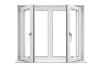 White casement window with four panes open on black background image, Isolated On Transparent Background, Png Cut Out