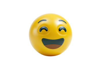 Yellow emoji face with closed eyes and wide open mouth laughing on black background happy, Isolated On Transparent Background, Png Cut Out
