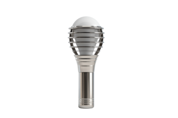 Silver microphone with white dome head and metal cage on black background image, Isolated On Transparent Background, Png Cut Out