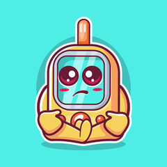 funny glucose meter mascot with sad expression isolated cartoon in flat style design