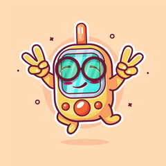 cute glucose meter character mascot jumping with peace sign hand gesture isolated cartoon 