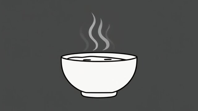Steaming White Soup Bowl on Dark Gray Background Minimalist Vector Illustration