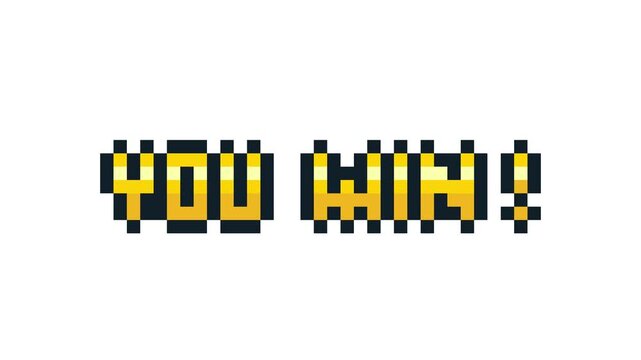 8-bit pixel art you win text. looped animation 4k 30fps