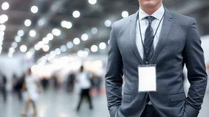 Business Professional at Conference: A poised business professional exudes confidence amidst a bustling conference, representing focus and poised expertise.