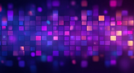Abstract digital background with glowing purple and pink squares in a bokeh effect