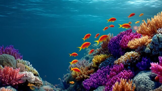 Underwater coral reef scene with colorful fish and vibrant marine life