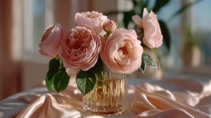 A Gentle Morning: The Art of Arranging Pink Roses in a Sunlit Vase for Daily Serenity and Peace