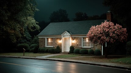 A Cozy Evening: Entering Our Home Under the Gentle Glow of Warm Lights Surrounded by Nature