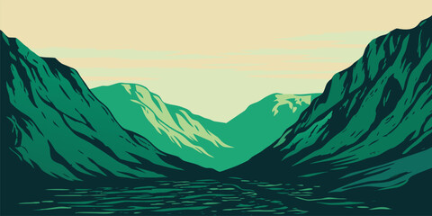 Stunning mountain valley landscape with tranquil river, a perfect escape for nature lovers and travel enthusiasts seeking adventure and serenity today