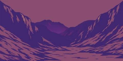Fototapeten Violett Dreamy purple mountains landscape illustration for fantasy novels, game backgrounds, and artistic designs, creating a calming and inspiring vibe  © merry