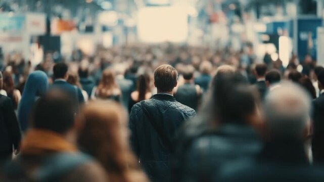 Crowded Convention: A sea of attendees navigate a bustling convention center, showcasing the vibrant energy of networking and the exchange of ideas within a dynamic environment.