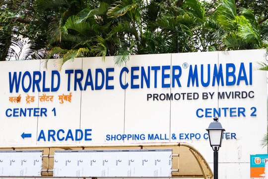 Sign board at the entrance of World Trade center, Mumbai in India.