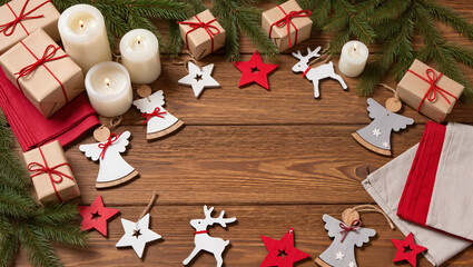 christmas decoration on wooden table