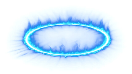Png Blue fiery circle, magic ring of fire and smoke, glowing elliptical portal, abstract neon flame halo, fantasy power effect background.