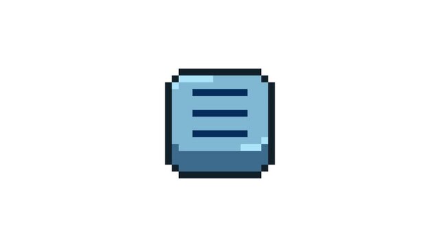 8-bit pixel art click sqaure blue menu button. looped animation 4k 30fps