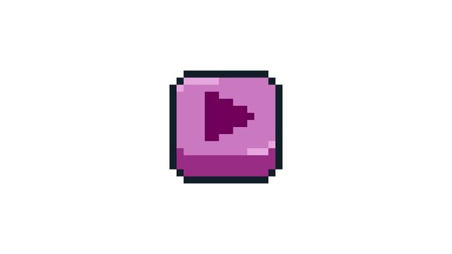 8-bit pixel art click sqaure pink play button. looped animation 4k 30fps