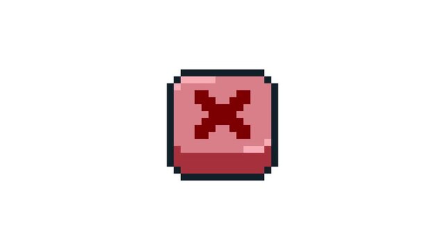 8-bit pixel art click sqaure red x button. looped animation 4k 30fps