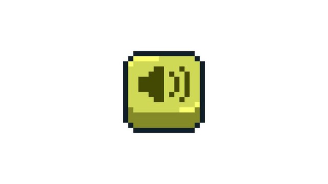 8-bit pixel art click sqaure yellow volume button. looped animation 4k 30fps