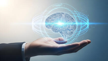 Businessman touching virtual touchscreen button with digital interface and global network concept