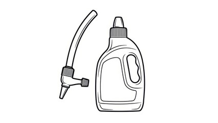 Obraz premium Outlined cleaning liquid bottle with hose, ready for home use, minimalist graphic element perfect