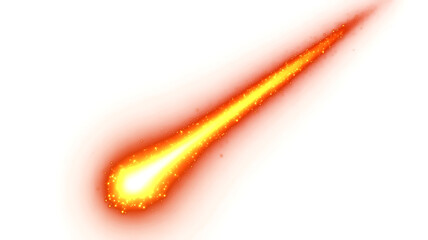 Png Bright burning meteor or comet fireball effect, golden streaking flare, dynamic glowing plasma trail, warm motion speed element background.