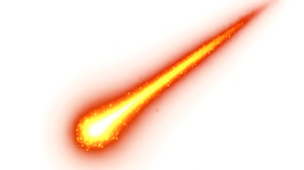 Png Bright burning meteor or comet fireball effect, golden streaking flare, dynamic glowing plasma trail, warm motion speed element background.