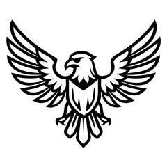 Stylized eagle wings spread wide, clean black and white vector lines