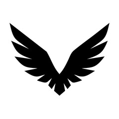 Wide eagle wings with central negative space, modern sharp-edged vector logo
