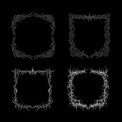 Set of Neo tribal frames, cyber gothic corners symmetrical shape, futuristic y2k abstract borders Cyber sigilism vintage vector dark elements
