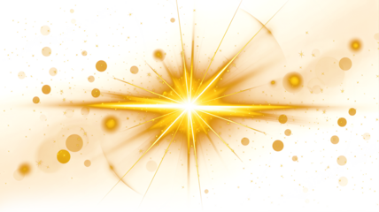 Png Bright orange-yellow star light effect, warm abstract lens flare with bokeh and rays, glowing optical flash element on light background.