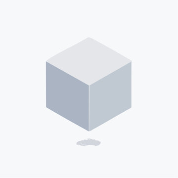 Abstract isometric 3D gray cube illustration. Geometric shape floating minimalist design element on white.