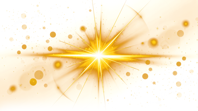 Png Bright orange-yellow star light effect, warm abstract lens flare with bokeh and rays, glowing optical flash element on light background. - Powered by Adobe