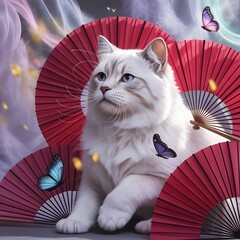 Cute red Chinese New Year cat decoration illustration