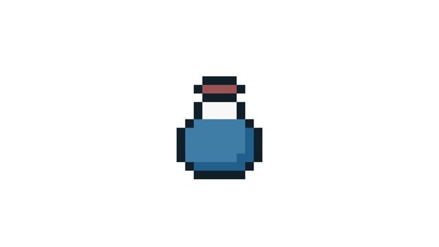 8-bit pixel art rpg game blue potion icon. looped animation 4k 30fps
