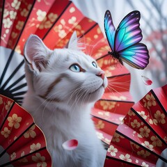 Cute red Chinese New Year cat decoration illustration